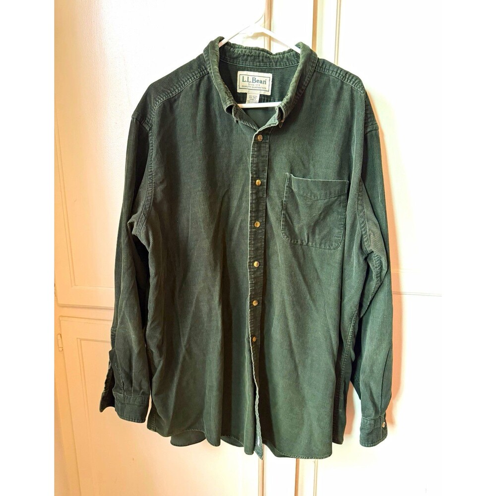 Vintage L.L.Bean Men’s 2XL Green Corduroy Button-Up Shirt 100% Cotton